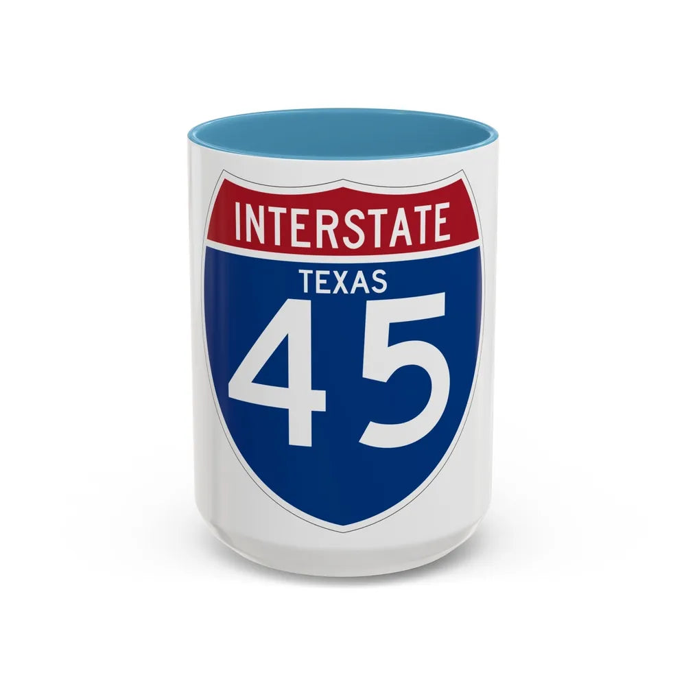 Interstate 45 (U.S. Highways) Accent Coffee Mug-15oz-Light Blue-Go Mug Yourself