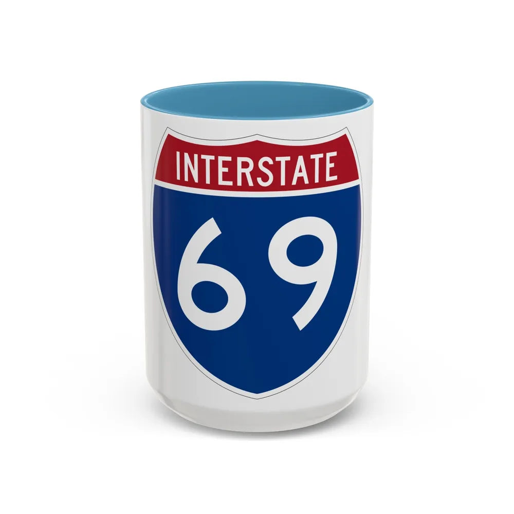 Interstate 69 (U.S. Highways) Accent Coffee Mug-15oz-Light Blue-Go Mug Yourself