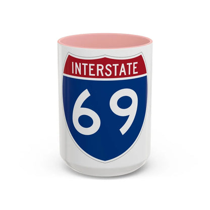 Interstate 69 (U.S. Highways) Accent Coffee Mug-15oz-Pink-Go Mug Yourself