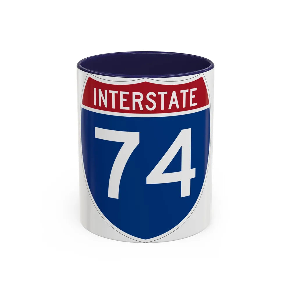 Interstate 74 (U.S. Highways) Accent Coffee Mug-11oz-Navy-Go Mug Yourself