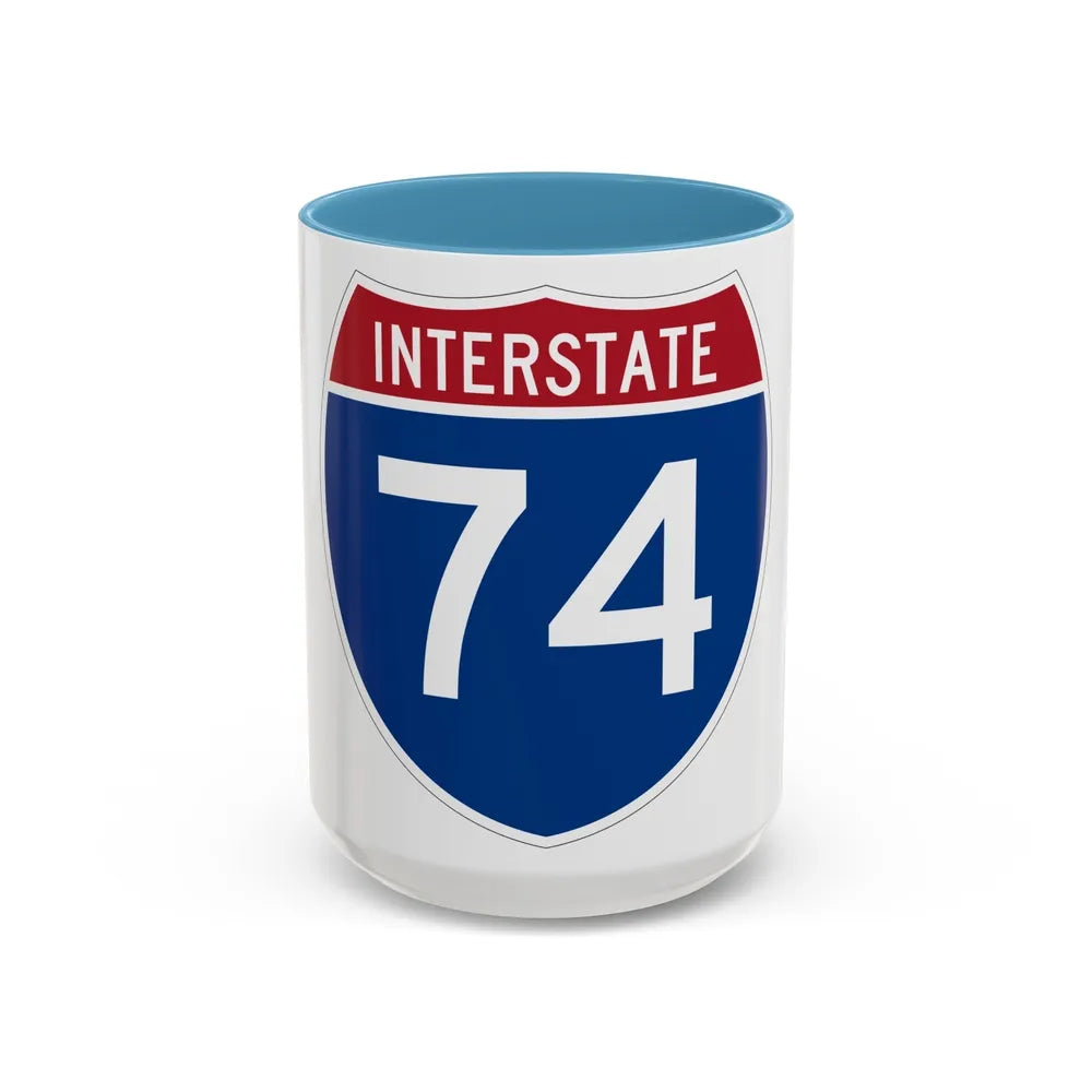 Interstate 74 (U.S. Highways) Accent Coffee Mug-15oz-Light Blue-Go Mug Yourself