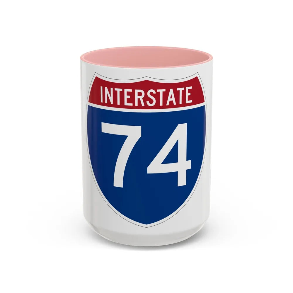 Interstate 74 (U.S. Highways) Accent Coffee Mug-15oz-Pink-Go Mug Yourself