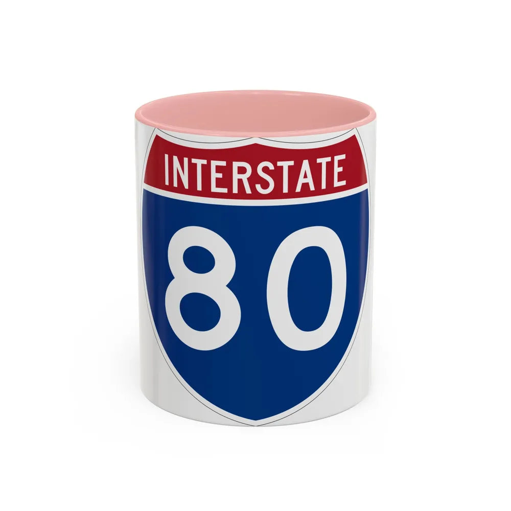 Interstate 80 (U.S. Highways) Accent Coffee Mug-11oz-Pink-Go Mug Yourself