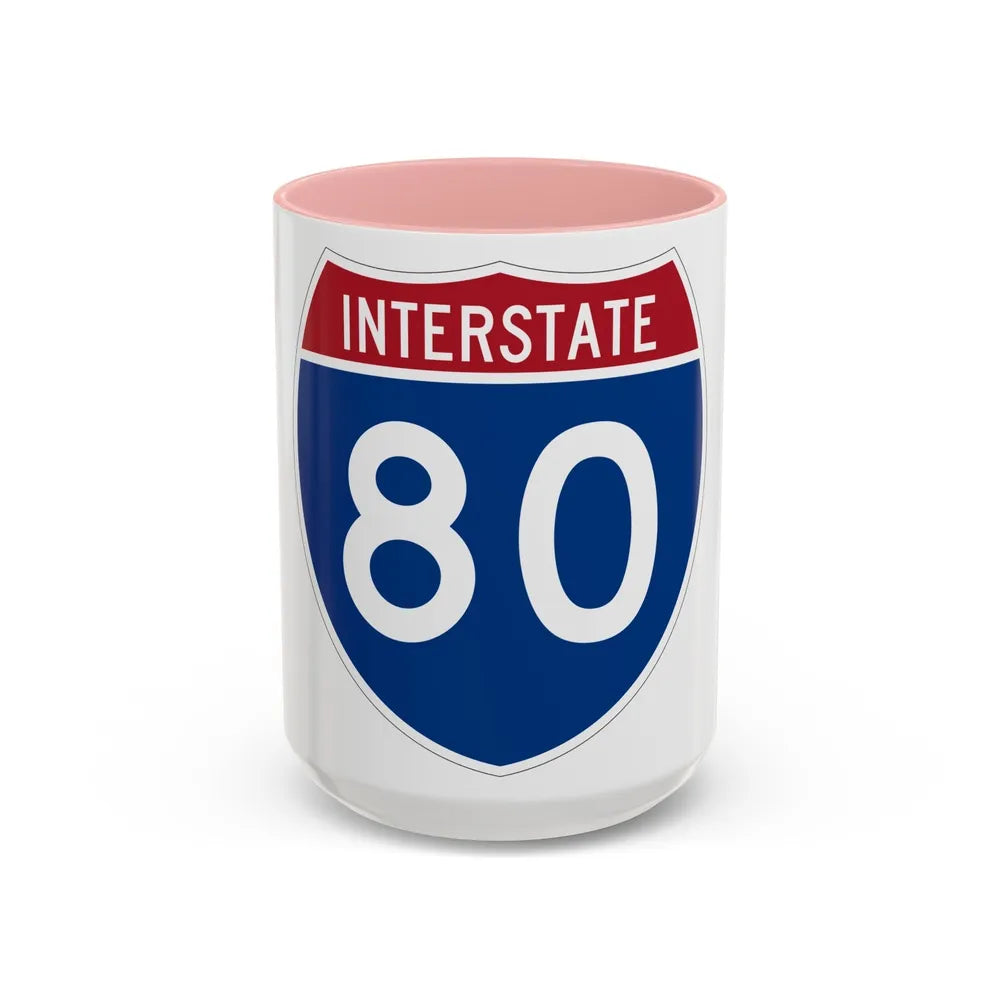 Interstate 80 (U.S. Highways) Accent Coffee Mug-15oz-Pink-Go Mug Yourself