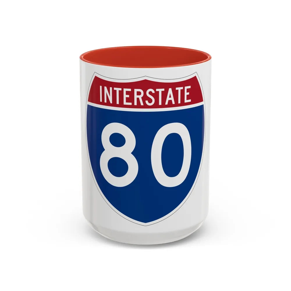 Interstate 80 (U.S. Highways) Accent Coffee Mug-15oz-Red-Go Mug Yourself