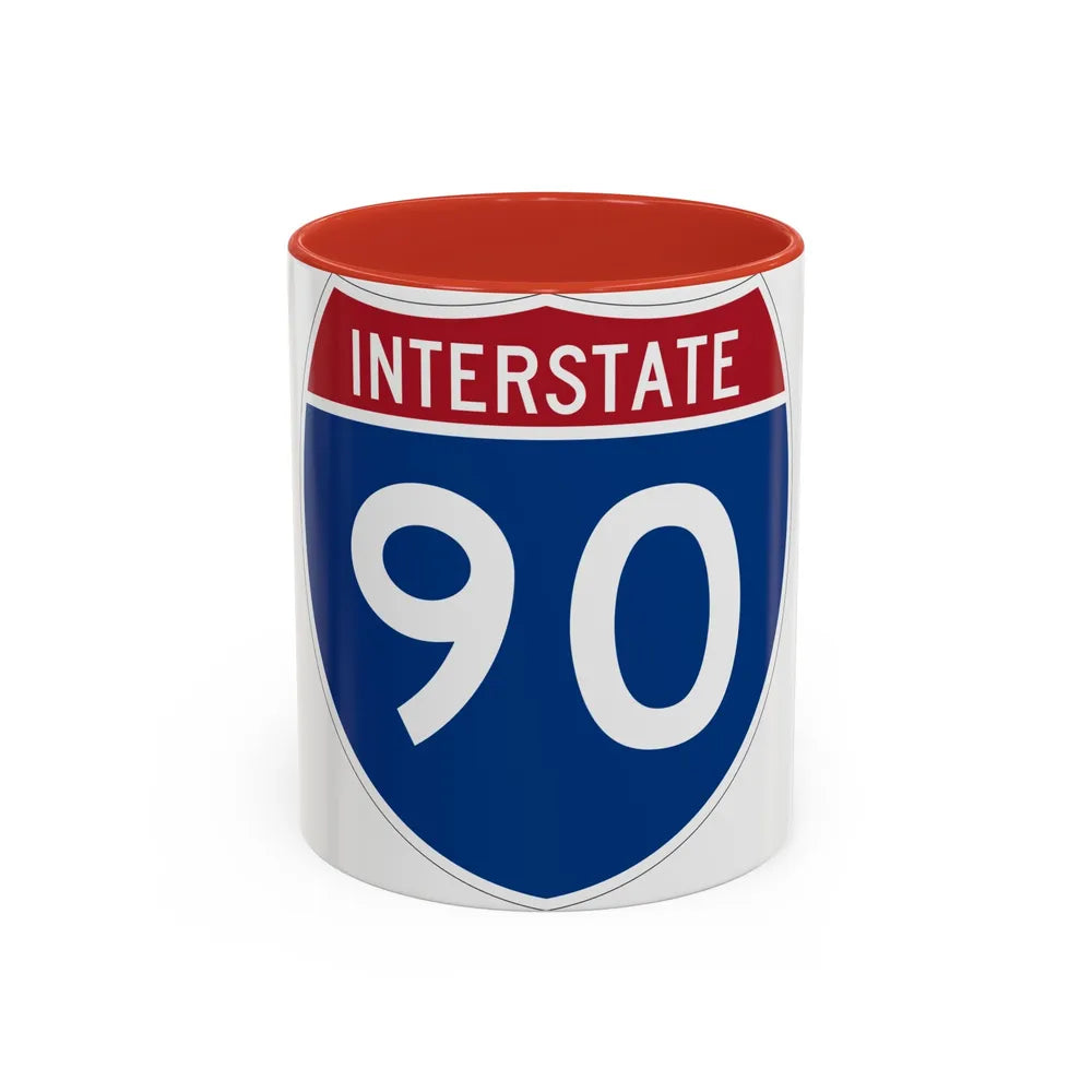 Interstate 90 (U.S. Highways) Accent Coffee Mug-11oz-Red-Go Mug Yourself