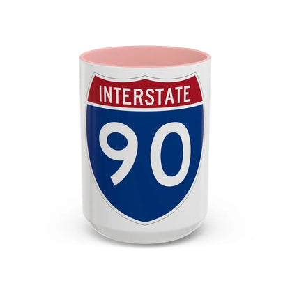 Interstate 90 (U.S. Highways) Accent Coffee Mug-15oz-Pink-Go Mug Yourself