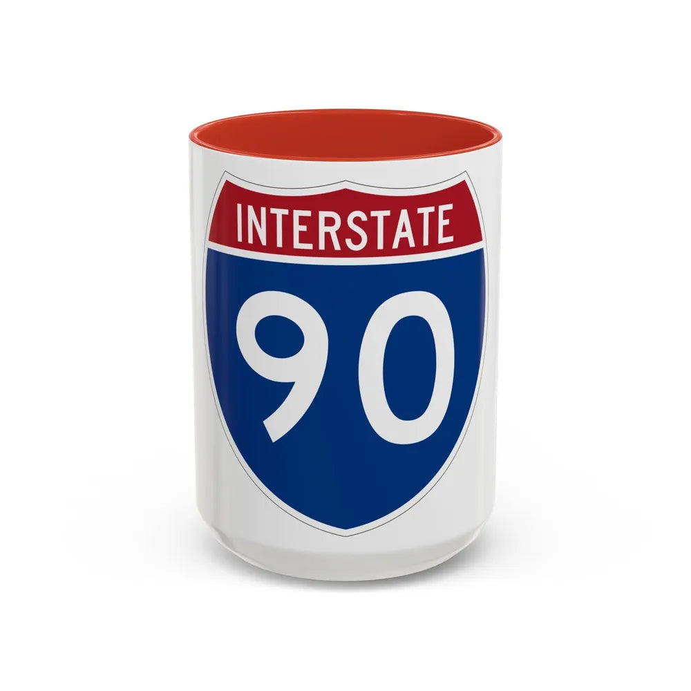 Interstate 90 (U.S. Highways) Accent Coffee Mug-15oz-Red-Go Mug Yourself