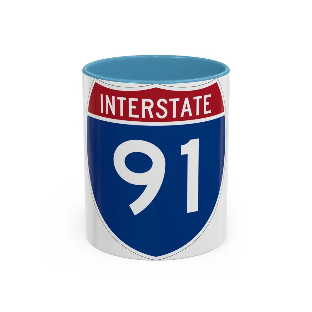 Interstate 91 (U.S. Highways) Accent Coffee Mug-11oz-Light Blue-Go Mug Yourself