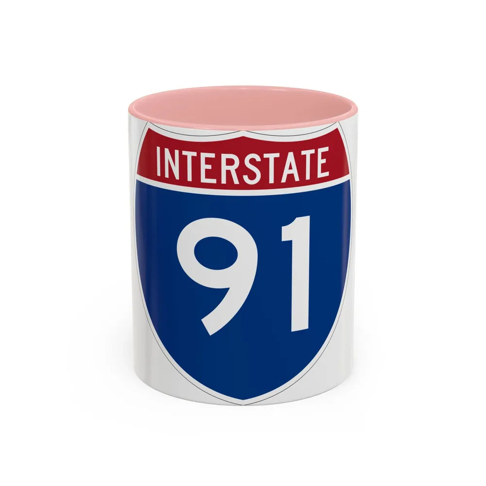 Interstate 91 (U.S. Highways) Accent Coffee Mug-11oz-Pink-Go Mug Yourself