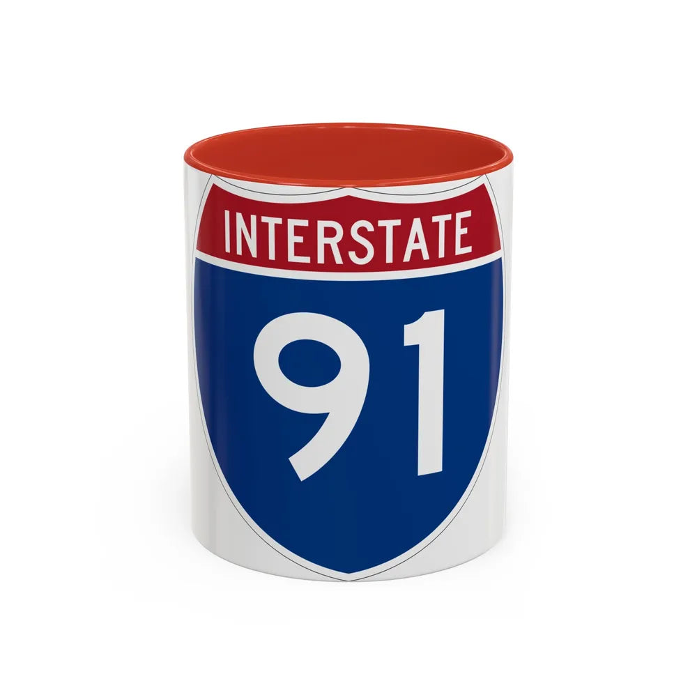 Interstate 91 (U.S. Highways) Accent Coffee Mug-11oz-Red-Go Mug Yourself