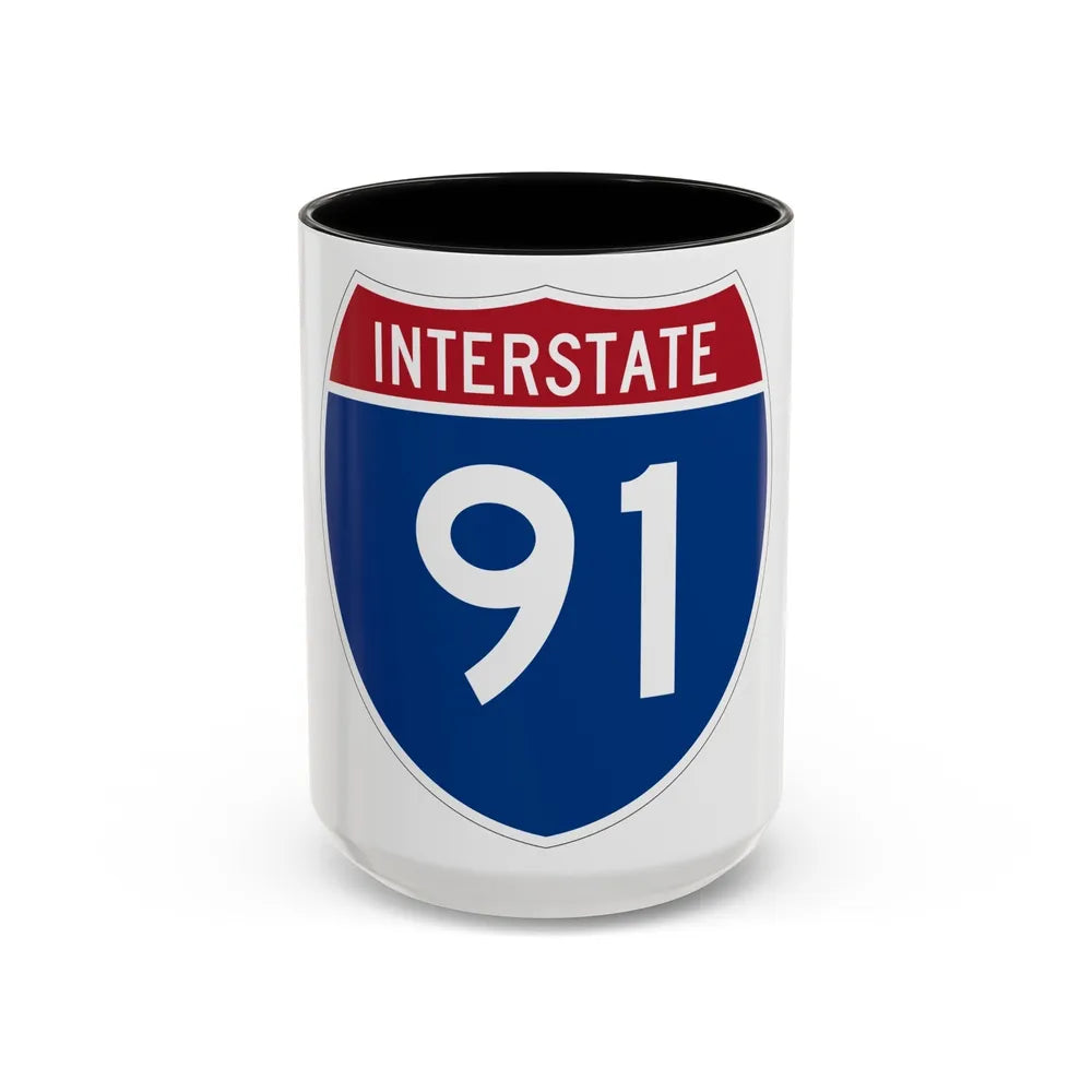 Interstate 91 (U.S. Highways) Accent Coffee Mug-15oz-Black-Go Mug Yourself