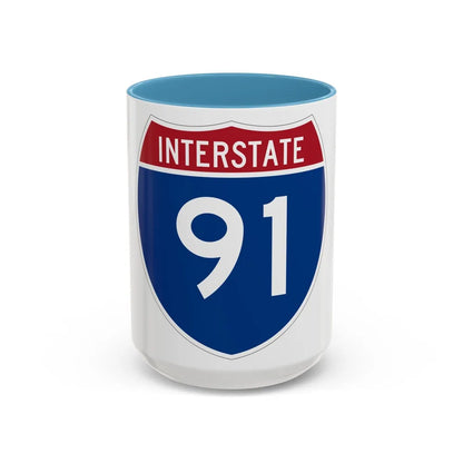 Interstate 91 (U.S. Highways) Accent Coffee Mug-15oz-Light Blue-Go Mug Yourself