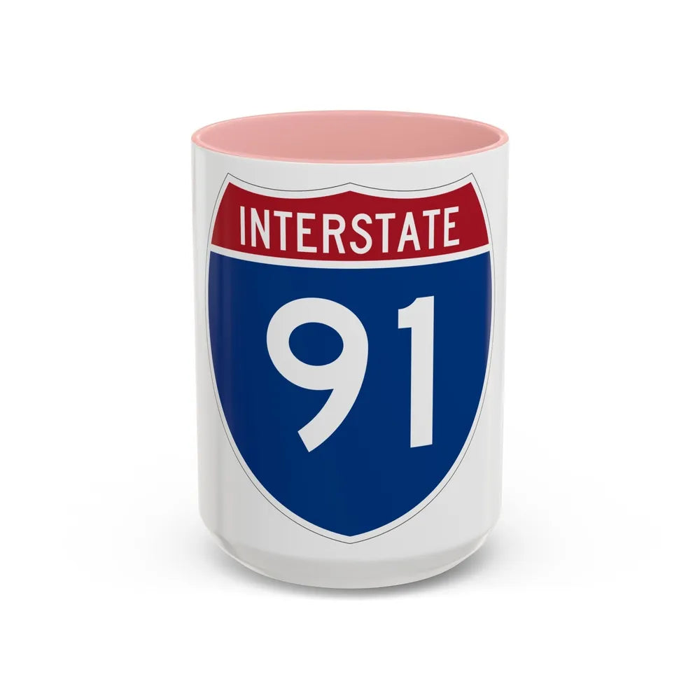 Interstate 91 (U.S. Highways) Accent Coffee Mug-15oz-Pink-Go Mug Yourself