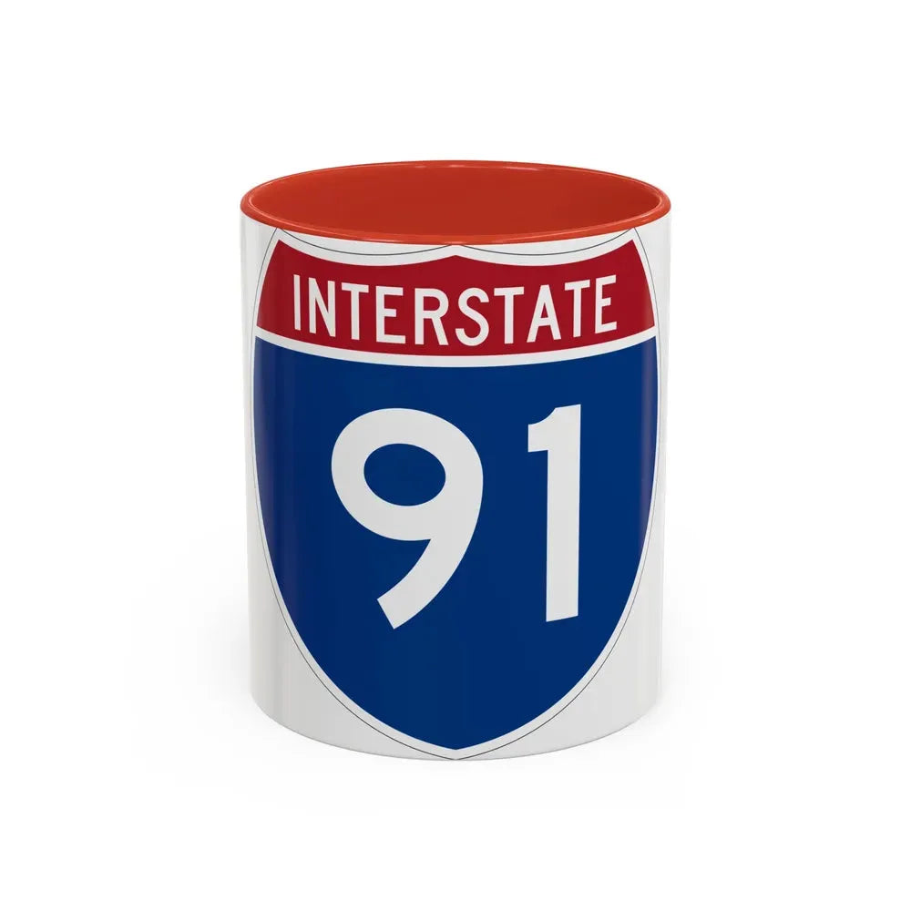 Interstate 91 (U.S. Highways) Accent Coffee Mug 11oz Red - Go Mug Yourself