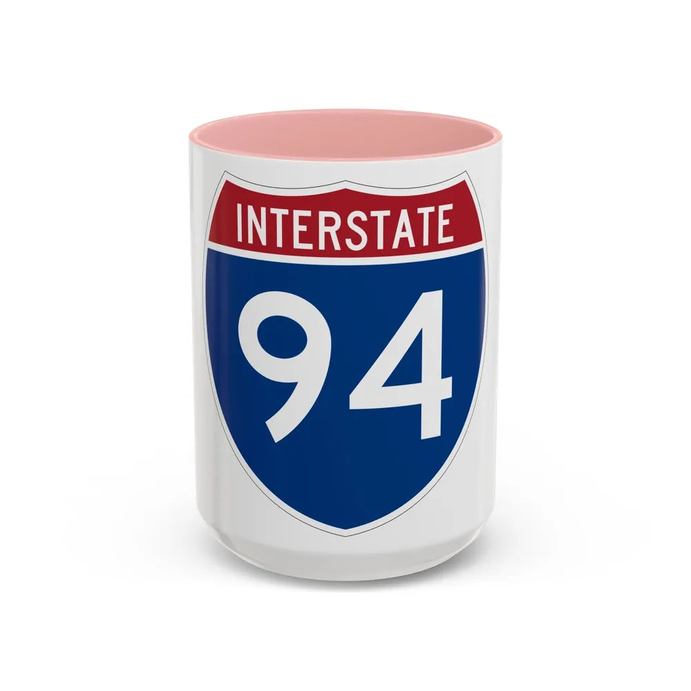 Interstate 94 (U.S. Highways) Accent Coffee Mug-15oz-Pink-Go Mug Yourself