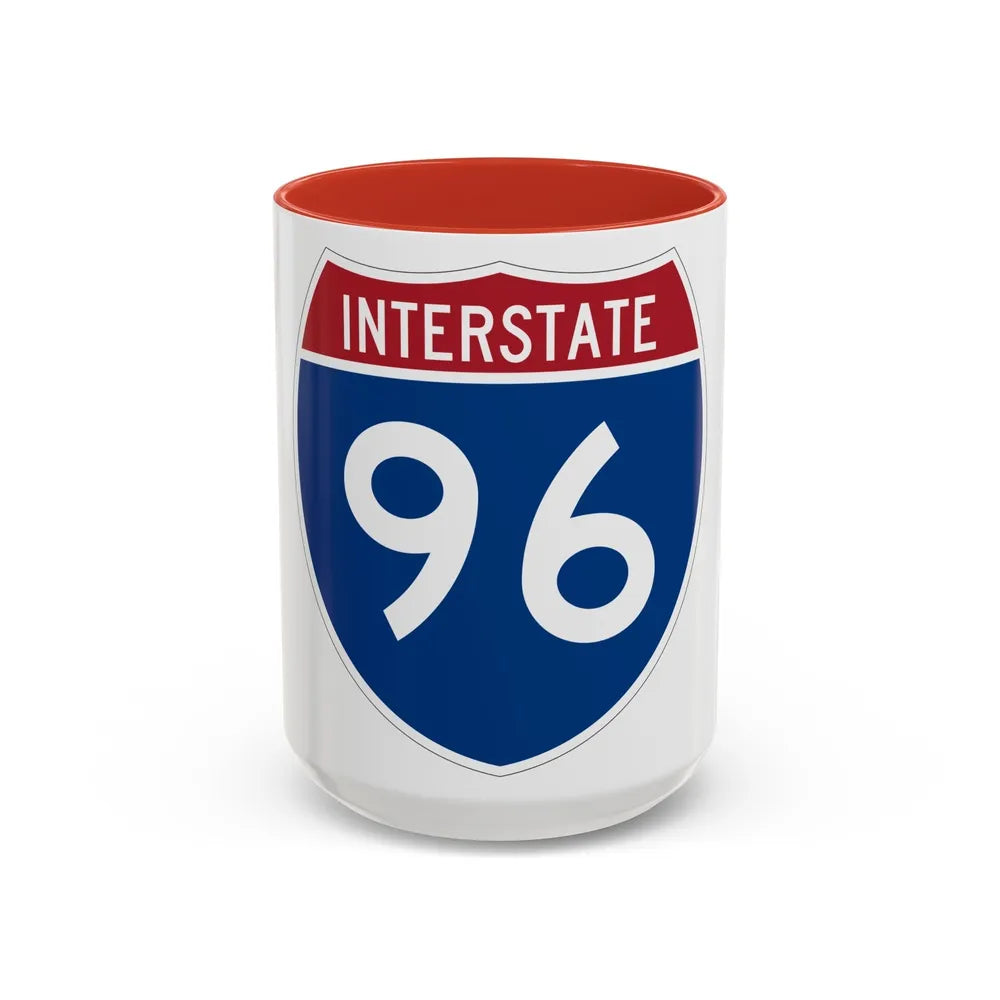 Interstate 96 (U.S. Highways) Accent Coffee Mug-15oz-Red-Go Mug Yourself