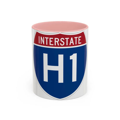 Interstate H1 (U.S. Highways) Accent Coffee Mug-11oz-Pink-Go Mug Yourself