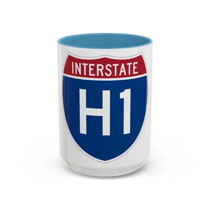 Interstate H1 (U.S. Highways) Accent Coffee Mug-15oz-Light Blue-Go Mug Yourself