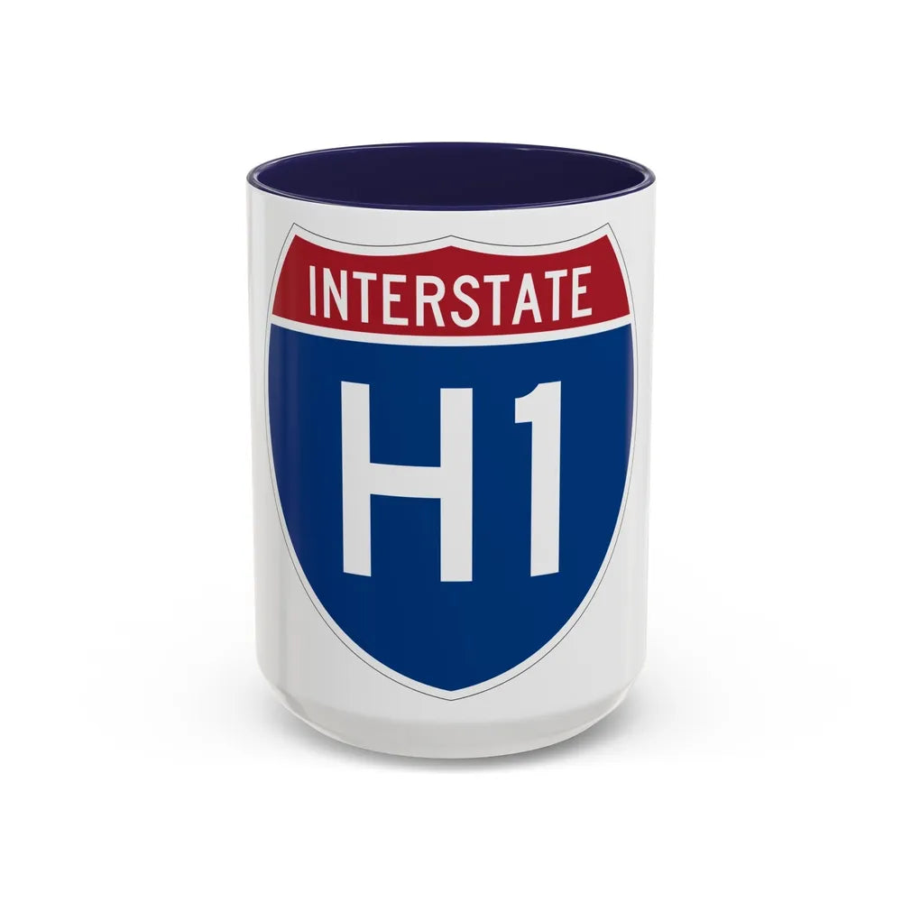 Interstate H1 (U.S. Highways) Accent Coffee Mug-15oz-Navy-Go Mug Yourself