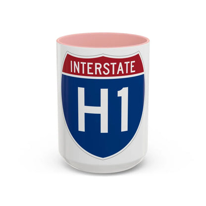 Interstate H1 (U.S. Highways) Accent Coffee Mug-15oz-Pink-Go Mug Yourself