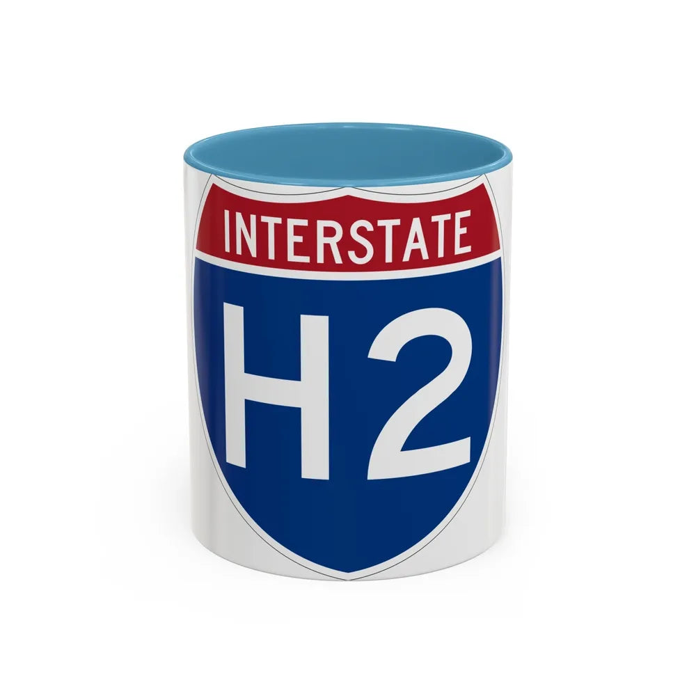 Interstate H2 (U.S. Highways) Accent Coffee Mug-11oz-Light Blue-Go Mug Yourself