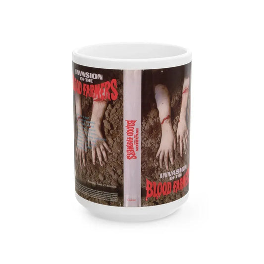 INVASION OF THE BLOOD FARMERS VERSION 2 (VHS COVER) - White Coffee Mug 15oz - Go Mug Yourself