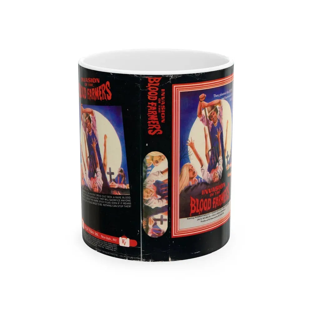 INVASION OF THE BLOOD FARMERS (VHS COVER) - White Coffee Mug 11oz - Go Mug Yourself