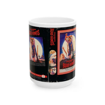 INVASION OF THE BLOOD FARMERS (VHS COVER) - White Coffee Mug 15oz - Go Mug Yourself