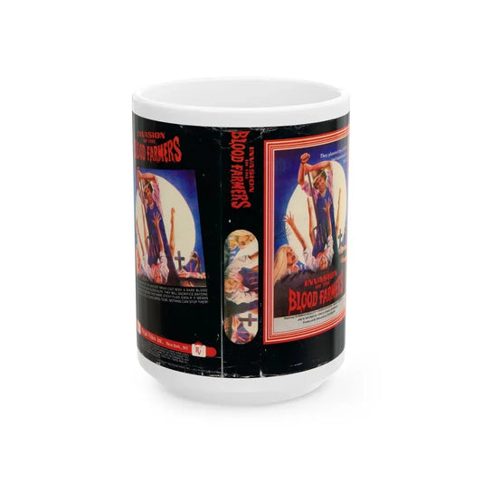 INVASION OF THE BLOOD FARMERS (VHS COVER) - White Coffee Mug 15oz - Go Mug Yourself