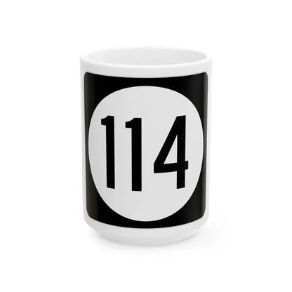 Iowa 114 (Iowa) (Road Sign) White Coffee Mug 15oz - Go Mug Yourself