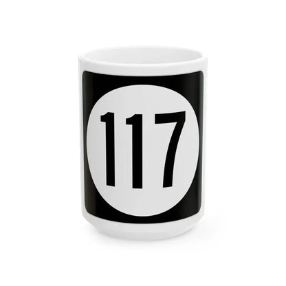 Iowa 117 (Iowa) (Road Sign) White Coffee Mug 15oz - Go Mug Yourself