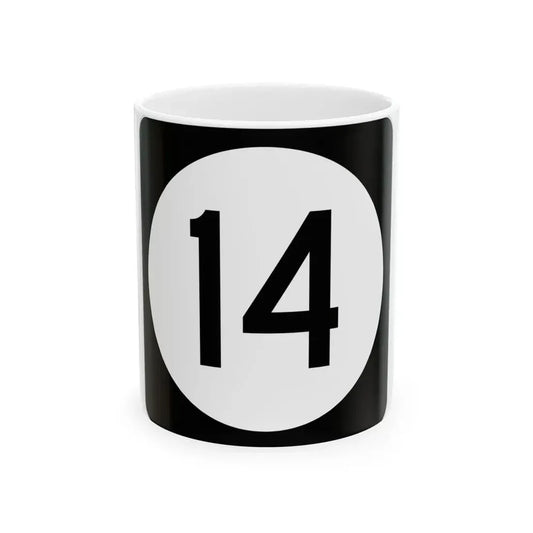 Iowa 14 (Iowa) (Road Sign) White Coffee Mug 11oz - Go Mug Yourself