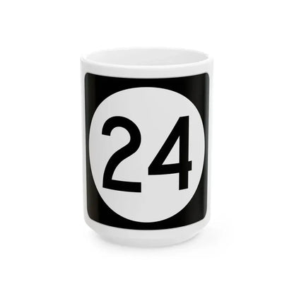 Iowa 24 (Iowa) (Road Sign) White Coffee Mug 15oz - Go Mug Yourself