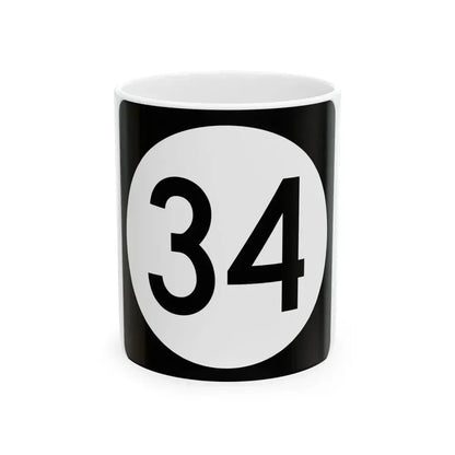 Iowa 34 (Iowa) (Road Sign) White Coffee Mug 11oz - Go Mug Yourself