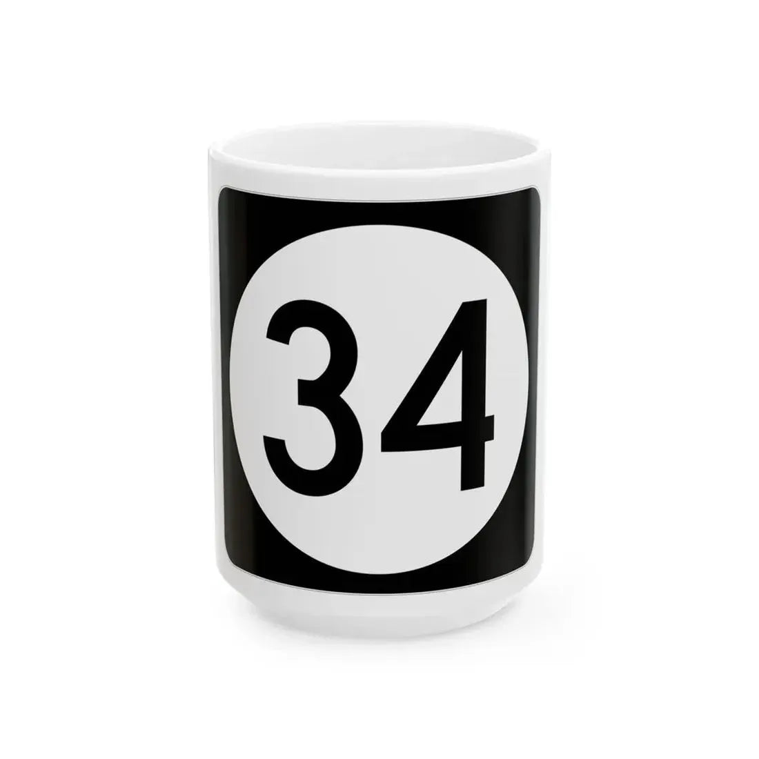Iowa 34 (Iowa) (Road Sign) White Coffee Mug 15oz - Go Mug Yourself