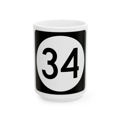 Iowa 34 (Iowa) (Road Sign) White Coffee Mug 15oz - Go Mug Yourself