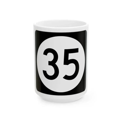 Iowa 35 (Iowa) (Road Sign) White Coffee Mug 15oz - Go Mug Yourself