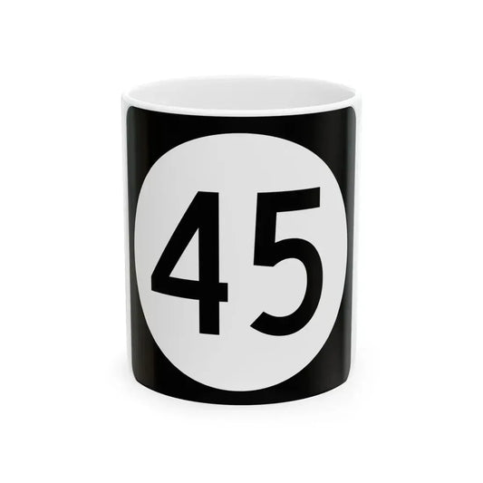 Iowa 45 (Iowa) (Road Sign) White Coffee Mug 11oz - Go Mug Yourself