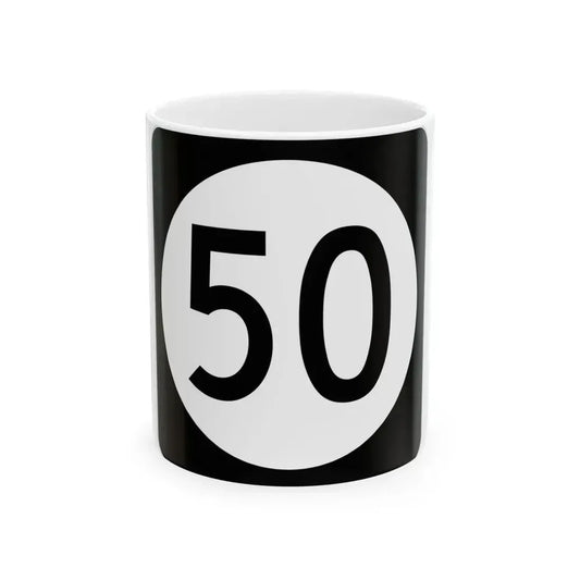 Iowa 50 (Iowa) (Road Sign) White Coffee Mug 11oz - Go Mug Yourself