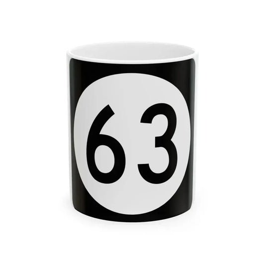 Iowa 63 (Iowa) (Road Sign) White Coffee Mug 11oz - Go Mug Yourself