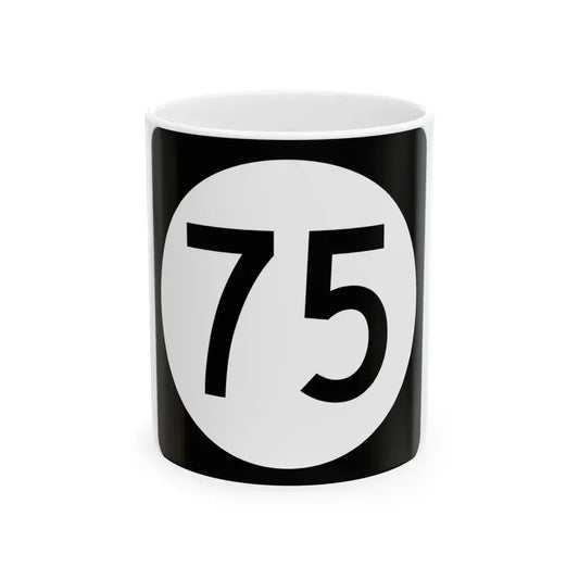 Iowa 75 (Iowa) (Road Sign) White Coffee Mug 11oz - Go Mug Yourself