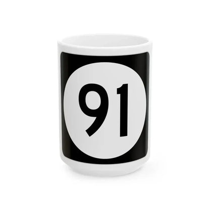 Iowa 91 (Iowa) (Road Sign) White Coffee Mug 15oz - Go Mug Yourself