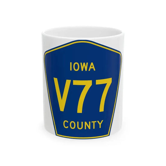 Iowa County Route V77 IA (Iowa) (Road Sign) White Coffee Mug 11oz - Go Mug Yourself