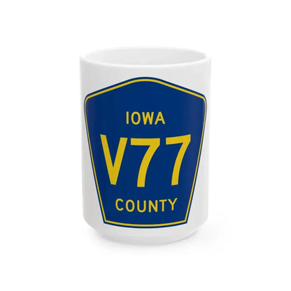 Iowa County Route V77 IA (Iowa) (Road Sign) White Coffee Mug 15oz - Go Mug Yourself