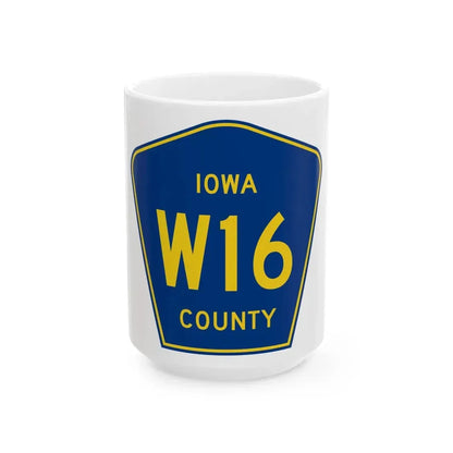 Iowa County Route W16 IA (Iowa) (Road Sign) White Coffee Mug 15oz - Go Mug Yourself
