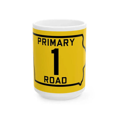 Iowa Primary 1 (Iowa) (Road Sign) White Coffee Mug 15oz - Go Mug Yourself