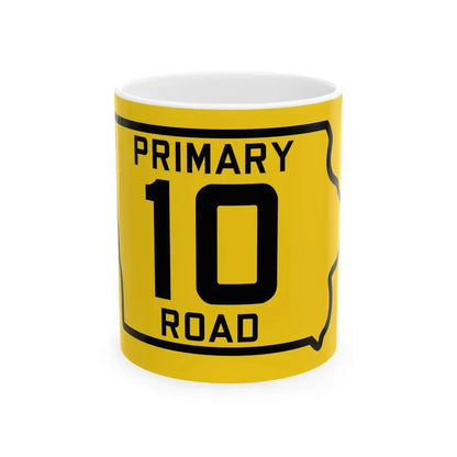 Iowa Primary 10 (Iowa) (Road Sign) White Coffee Mug 11oz - Go Mug Yourself