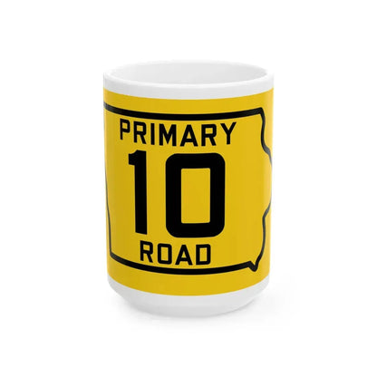 Iowa Primary 10 (Iowa) (Road Sign) White Coffee Mug 15oz - Go Mug Yourself