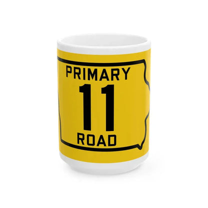 Iowa Primary 11 (Iowa) (Road Sign) White Coffee Mug 15oz - Go Mug Yourself